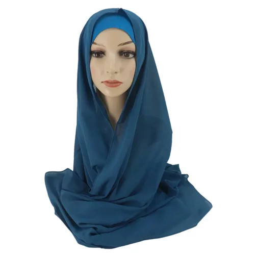 2022 New Hijab Design Chiffon Scarf With Matching Color Underscarf Two Piece Hijab Set For Muslim Women Daily Hijab Accessory - Image 3