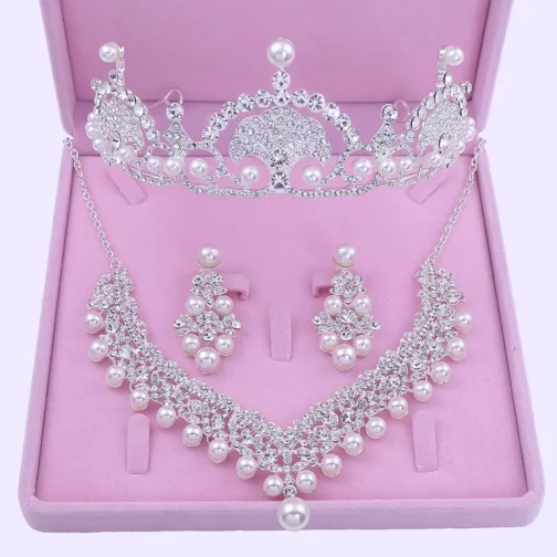 Crystal Wedding Pageant Tiara With Necklace And Earrings Hair Accesorios Jewelry Sets