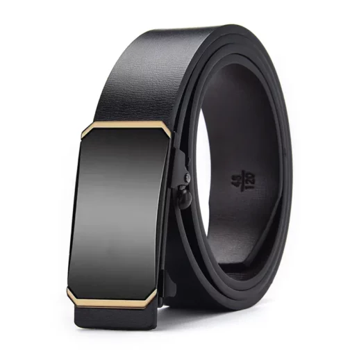 High Quality Men Business Imitation Leather Belts Metal Adjustable Automatic Buckle All Match Black Belts - Image 3