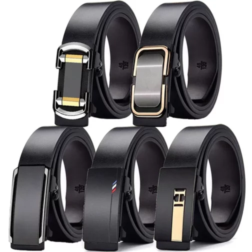 High Quality Men Business Imitation Leather Belts Metal Adjustable Automatic Buckle All Match Black Belts