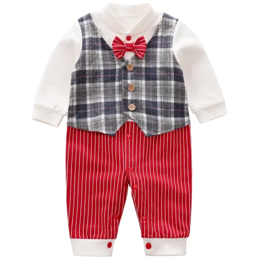 Bow tie gentleman style long sleeve 100% cotton Baby fashion clothes - Image 4