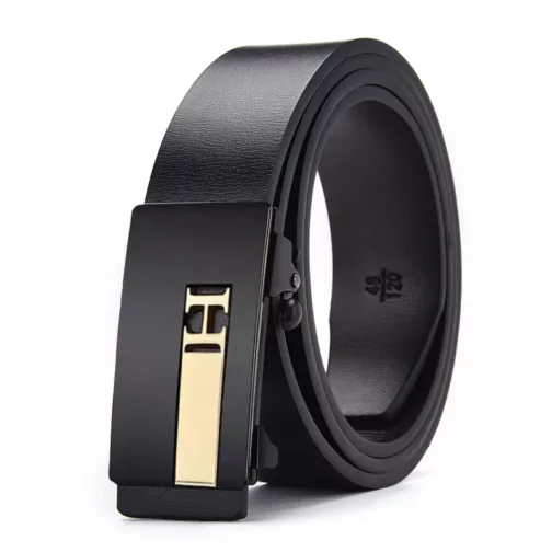 High Quality Men Business Imitation Leather Belts Metal Adjustable Automatic Buckle All Match Black Belts - Image 5