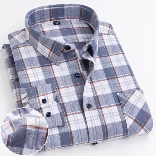 Casual Plaid Pattern Red And Black Color 100% Cotton Soft Breathable Popular Style Long Sleeve Shirts - Image 3