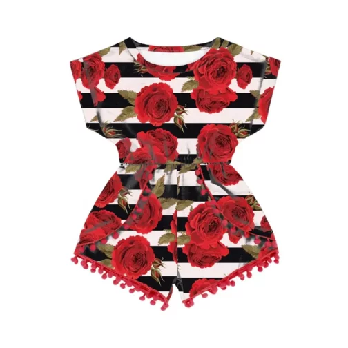 Red Rose Stripe Printed Children's Jumpsuit - Image 5