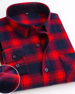 Casual Plaid Pattern Red And Black Color 100% Cotton Soft Breathable Popular Style Long Sleeve Shirts