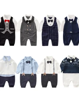 Bow tie gentleman style long sleeve 100% cotton Baby fashion clothes