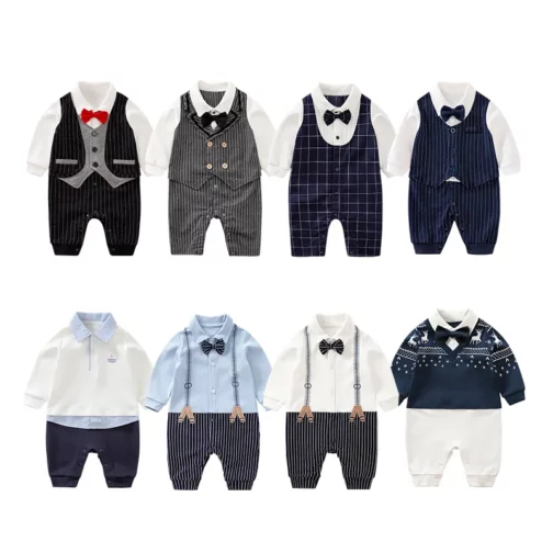 Bow tie gentleman style long sleeve 100% cotton Baby fashion clothes