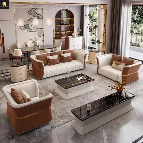 Italian modern luxury art Style sectional leather sofa Set villa Living Room Modern Furniture Leather 1+2+3 sectional sofa - Image 5